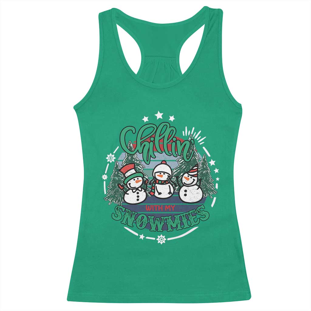 Christmas Snowman Racerback Tank Top Chillin With My Snowmies Cute Winter - Wonder Print Shop