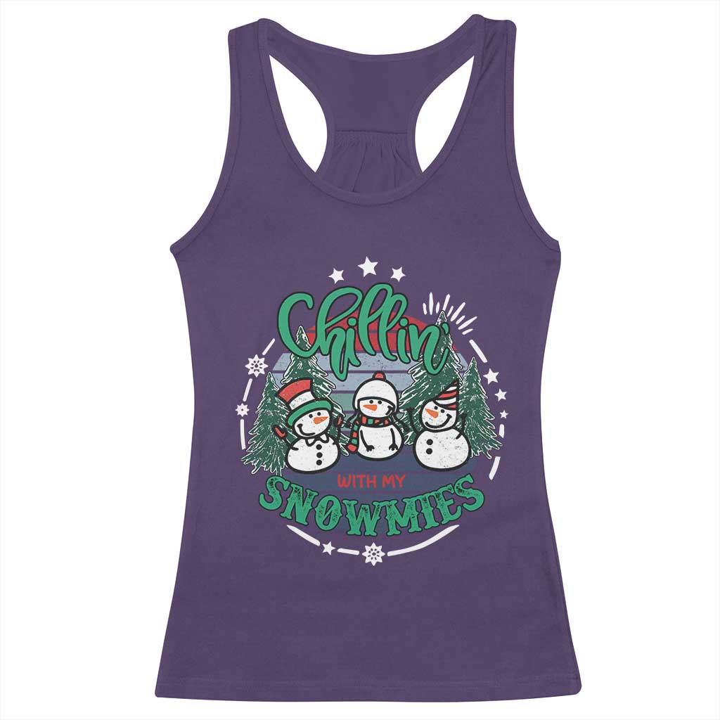 Christmas Snowman Racerback Tank Top Chillin With My Snowmies Cute Winter - Wonder Print Shop