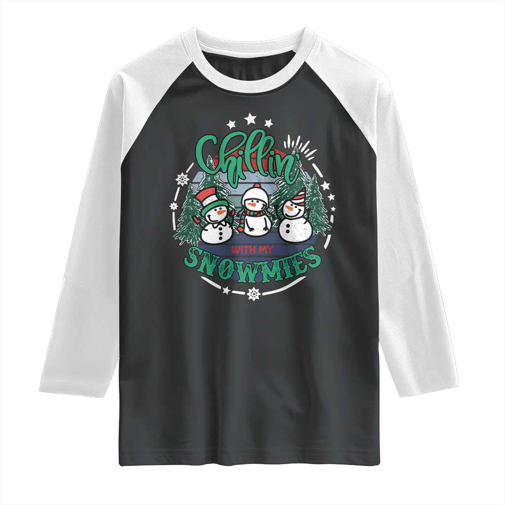 Christmas Snowman Raglan Shirt Chillin With My Snowmies Cute Winter - Wonder Print Shop