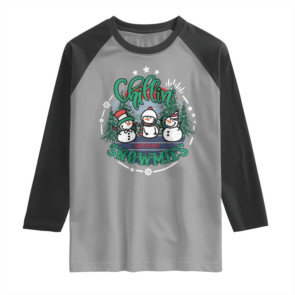 Christmas Snowman Raglan Shirt Chillin With My Snowmies Cute Winter - Wonder Print Shop