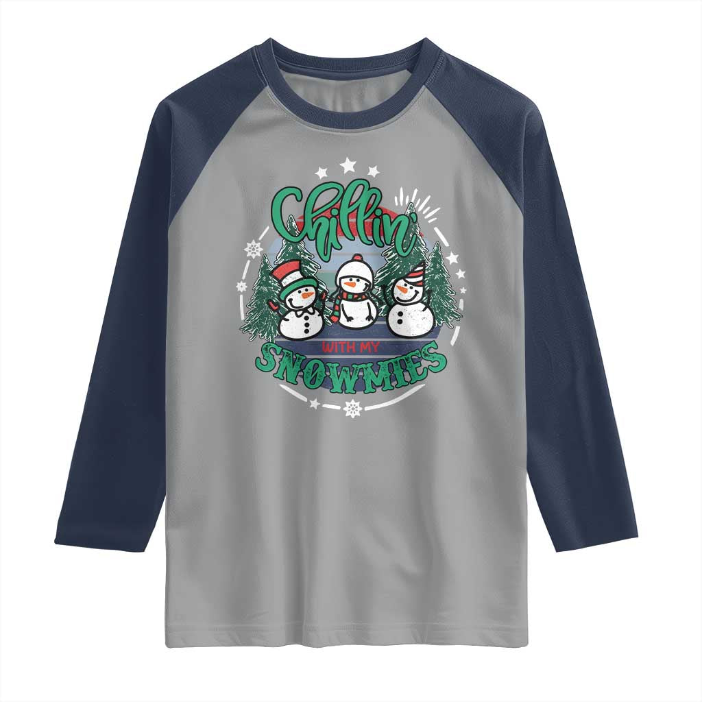 Christmas Snowman Raglan Shirt Chillin With My Snowmies Cute Winter - Wonder Print Shop