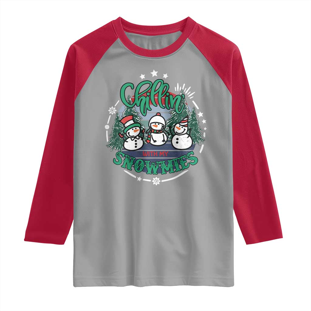 Christmas Snowman Raglan Shirt Chillin With My Snowmies Cute Winter - Wonder Print Shop