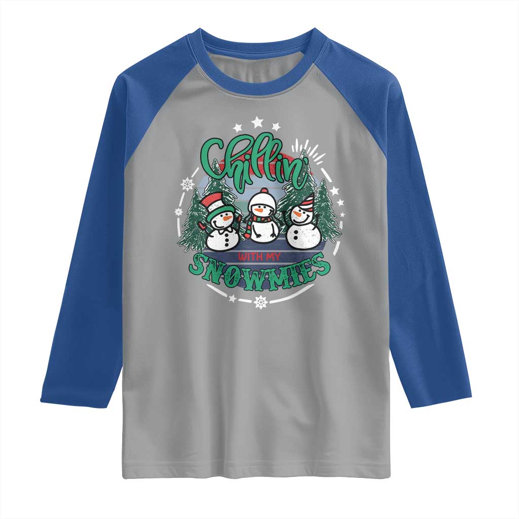 Christmas Snowman Raglan Shirt Chillin With My Snowmies Cute Winter - Wonder Print Shop