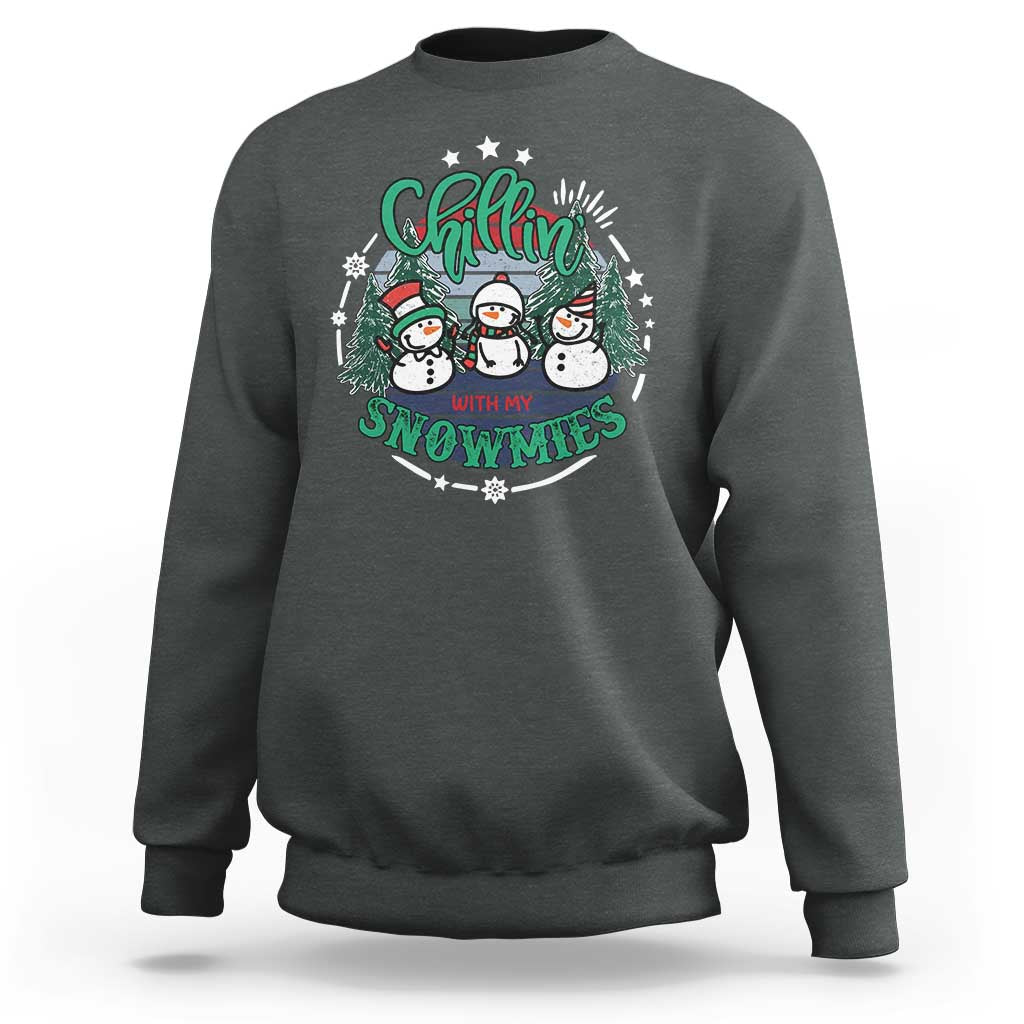 Christmas Snowman Sweatshirt Chillin With My Snowmies Cute Winter - Wonder Print Shop