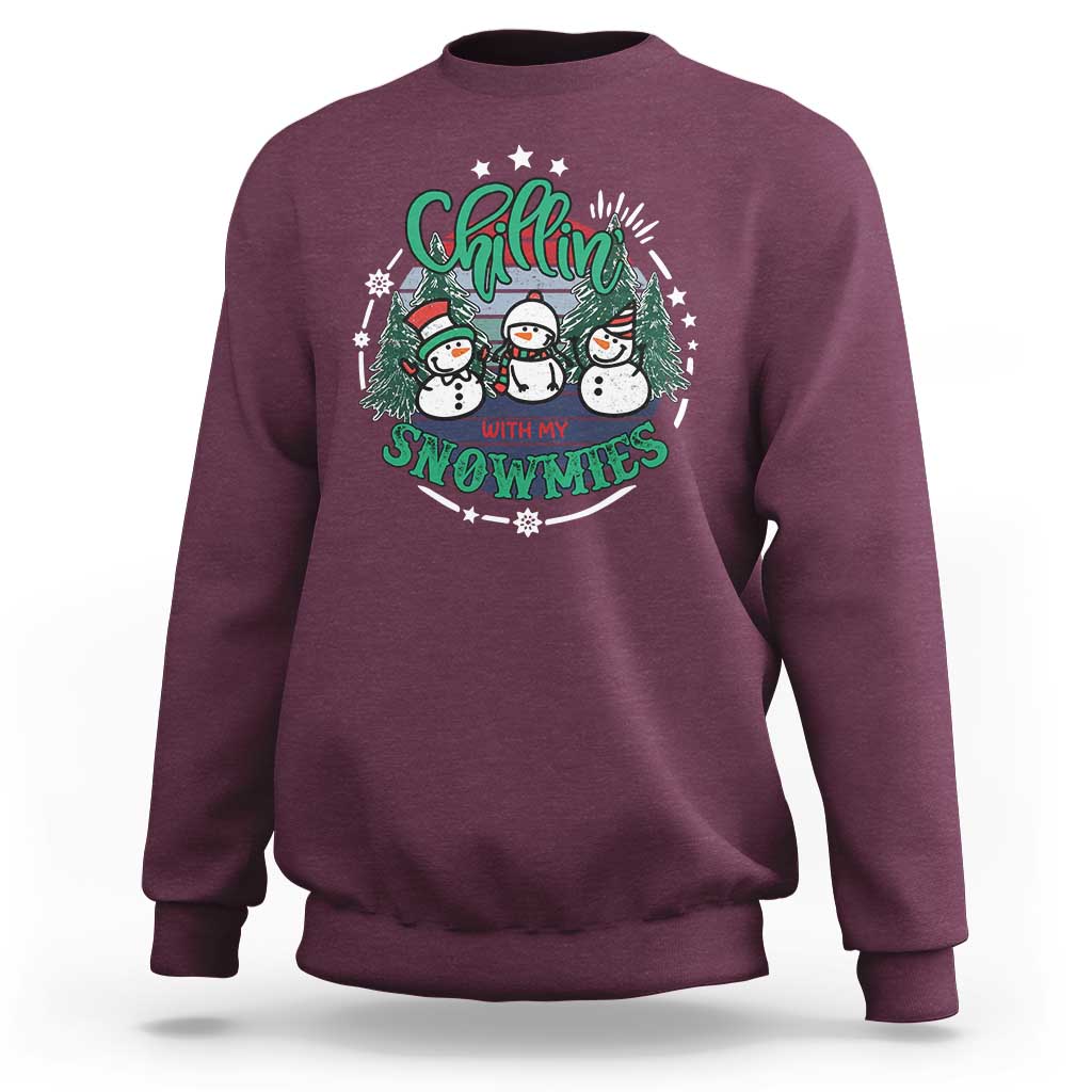 Christmas Snowman Sweatshirt Chillin With My Snowmies Cute Winter - Wonder Print Shop