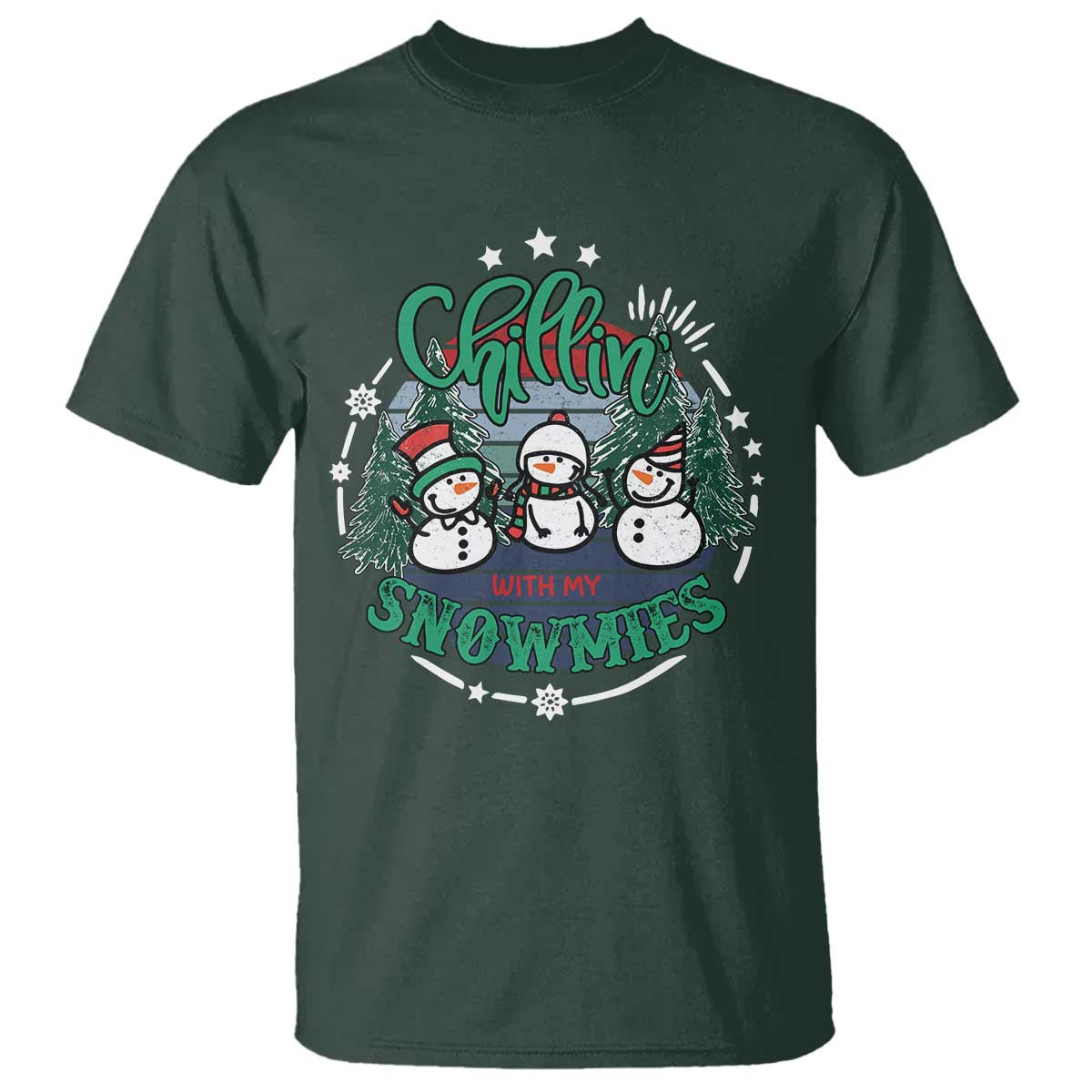 Christmas Snowman T Shirt Chillin With My Snowmies Cute Winter - Wonder Print Shop