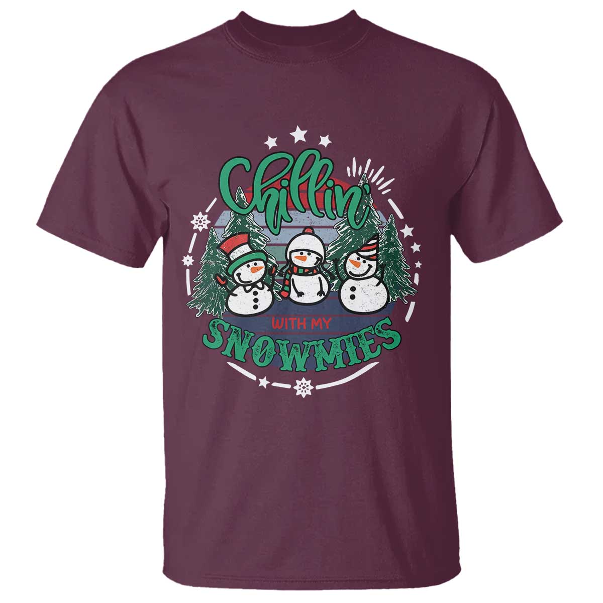 Christmas Snowman T Shirt Chillin With My Snowmies Cute Winter - Wonder Print Shop