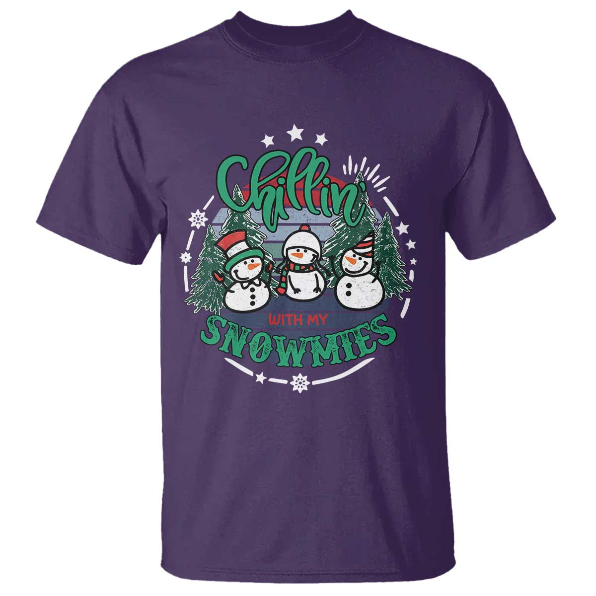 Christmas Snowman T Shirt Chillin With My Snowmies Cute Winter - Wonder Print Shop