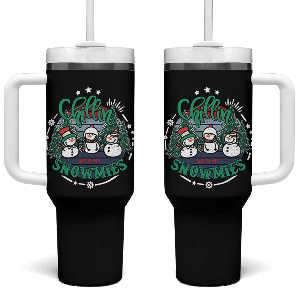 Christmas Snowman Tumbler With Handle Chillin With My Snowmies Cute Winter