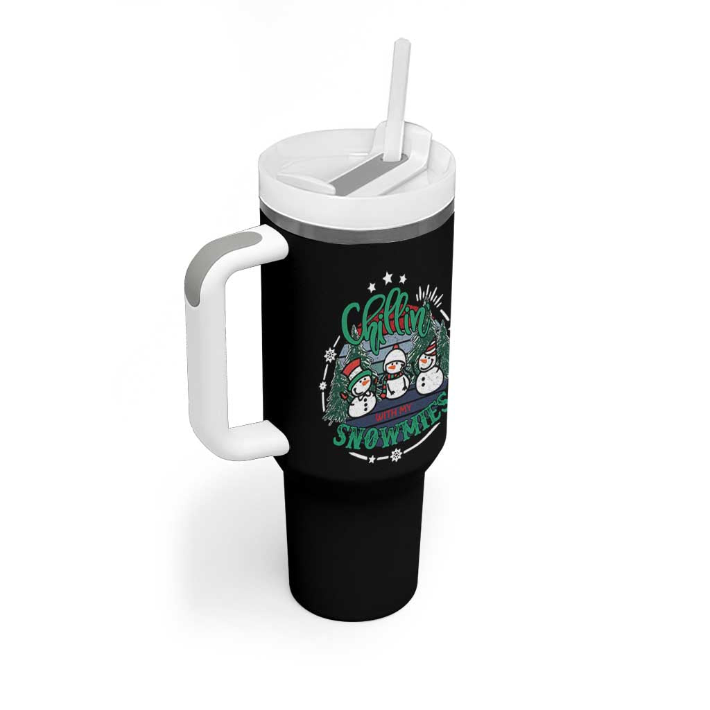 Christmas Snowman Tumbler With Handle Chillin With My Snowmies Cute Winter