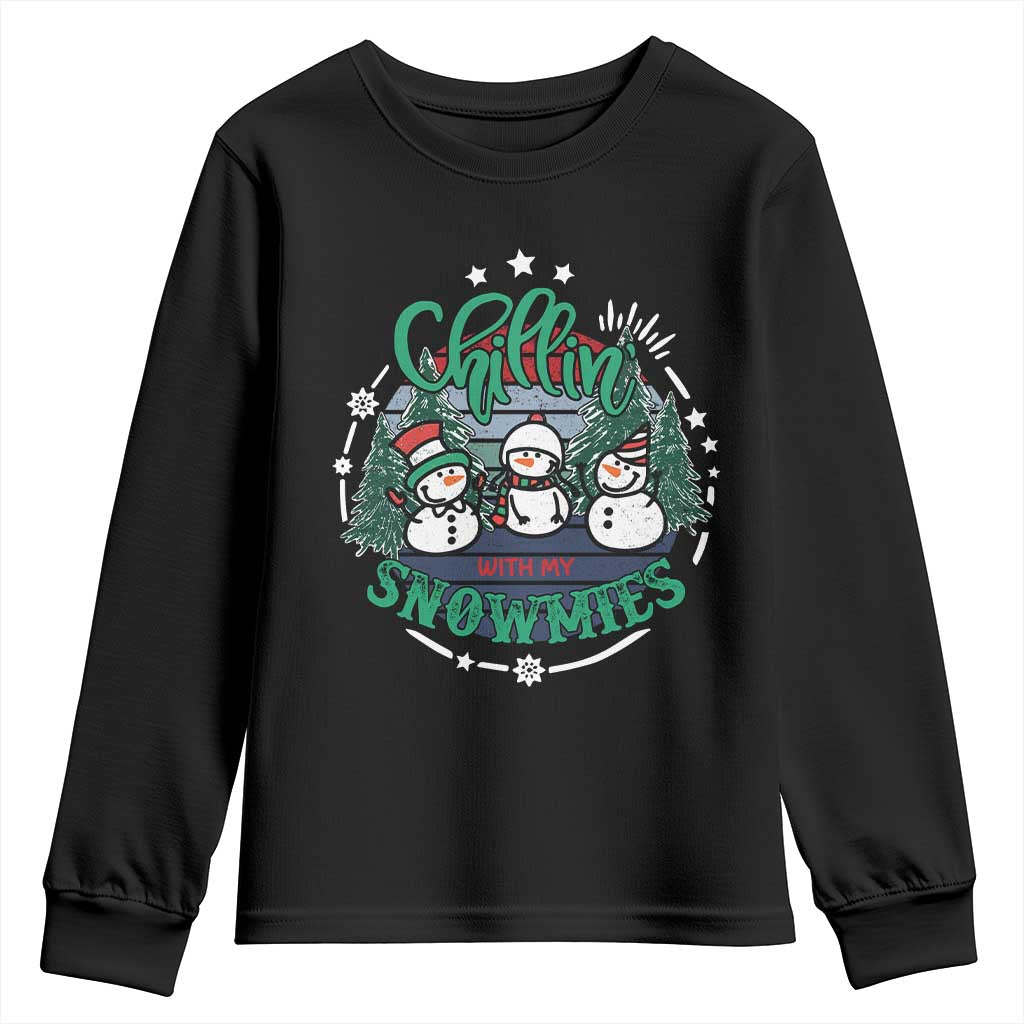 Christmas Snowman Youth Sweatshirt Chillin With My Snowmies Cute Winter - Wonder Print Shop