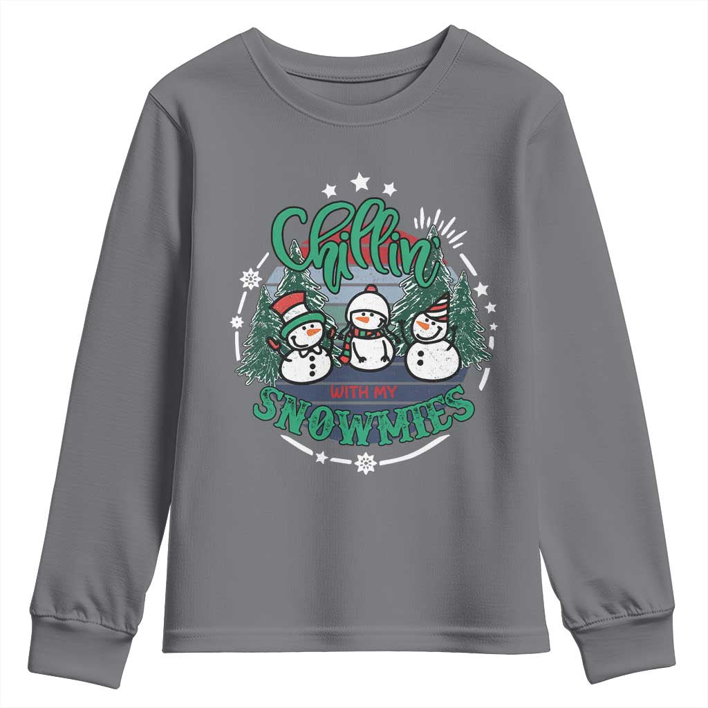Christmas Snowman Youth Sweatshirt Chillin With My Snowmies Cute Winter - Wonder Print Shop