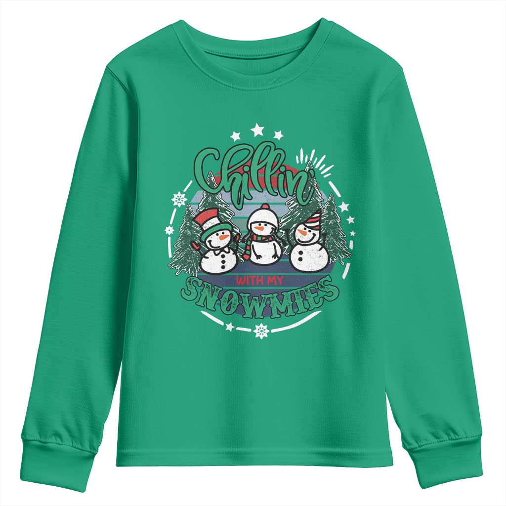 Christmas Snowman Youth Sweatshirt Chillin With My Snowmies Cute Winter - Wonder Print Shop