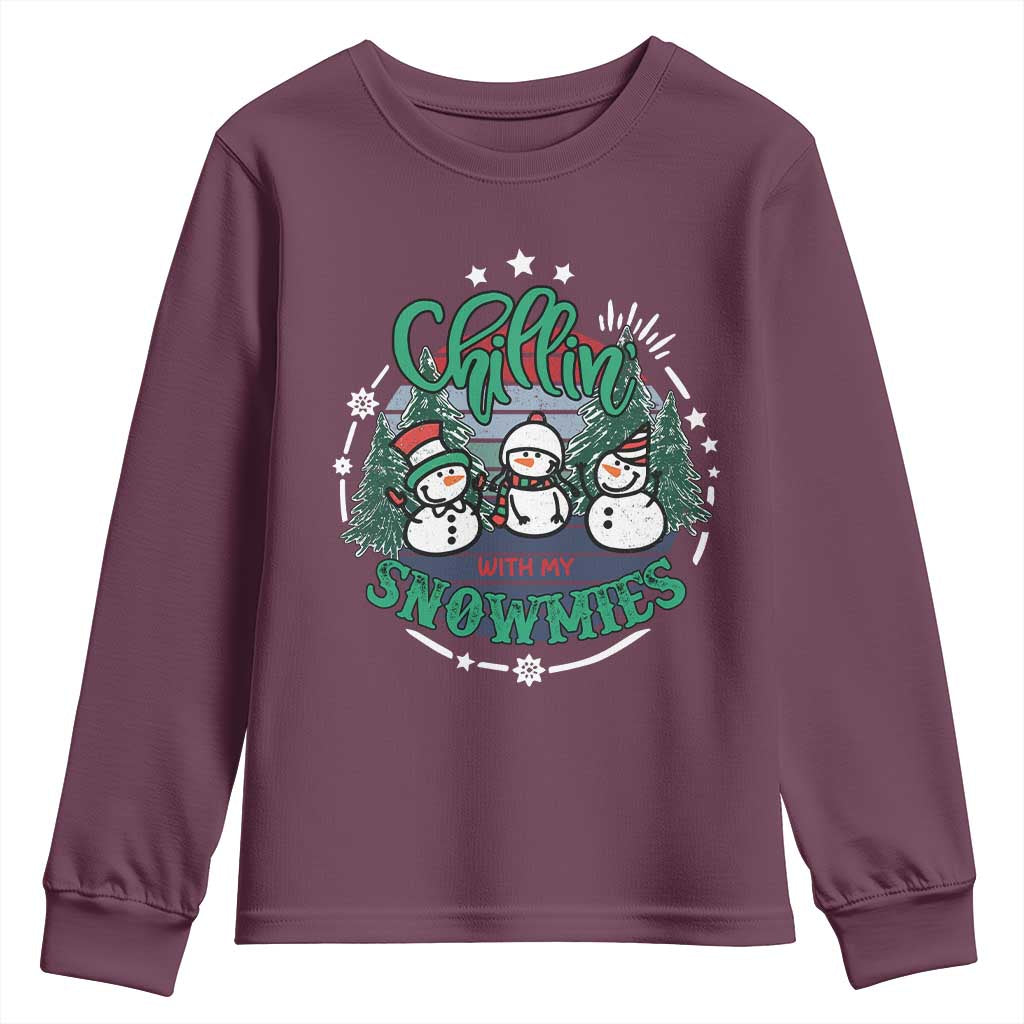 Christmas Snowman Youth Sweatshirt Chillin With My Snowmies Cute Winter - Wonder Print Shop
