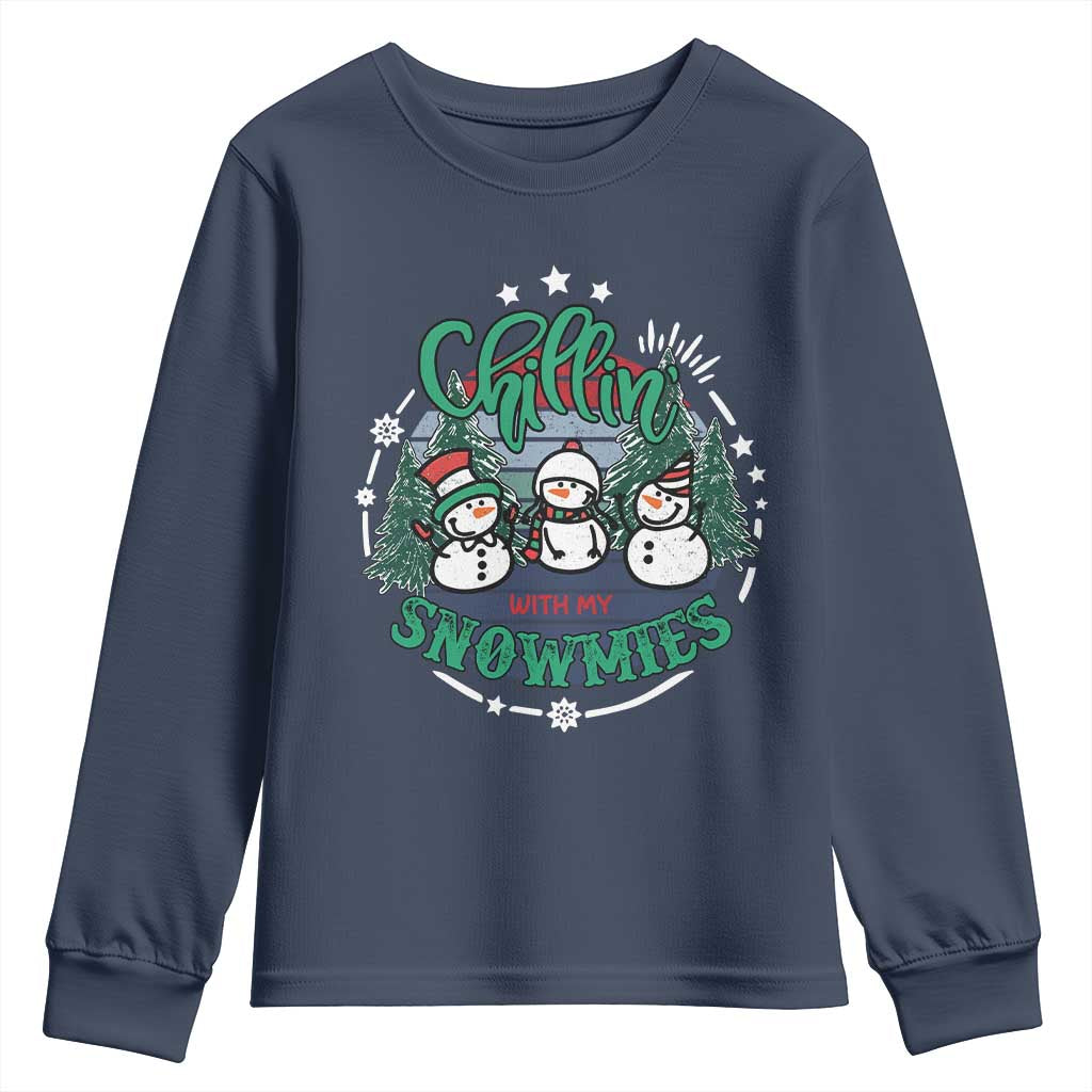 Christmas Snowman Youth Sweatshirt Chillin With My Snowmies Cute Winter - Wonder Print Shop