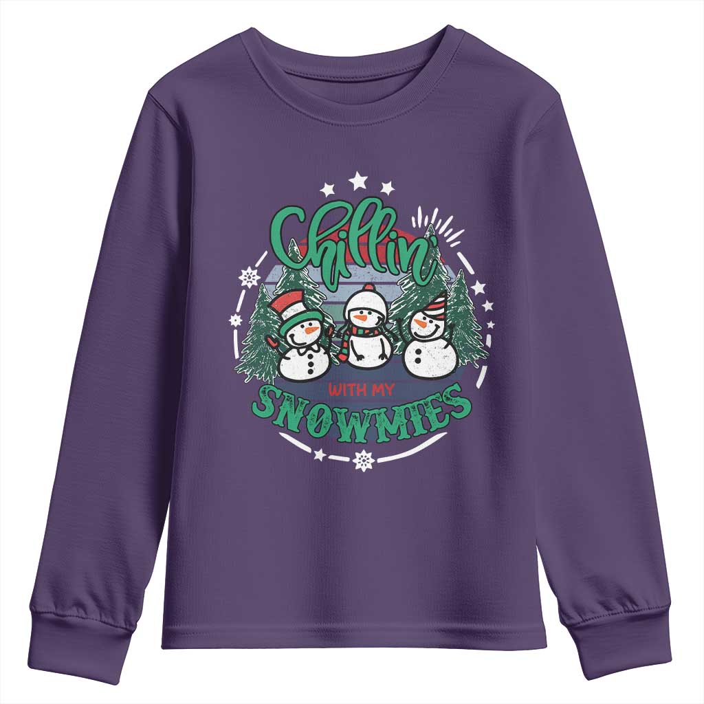 Christmas Snowman Youth Sweatshirt Chillin With My Snowmies Cute Winter - Wonder Print Shop