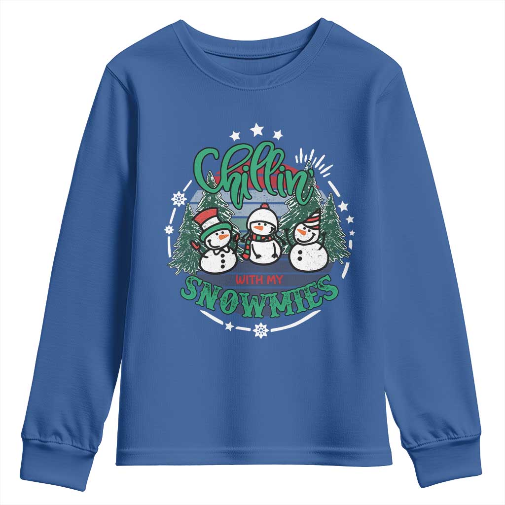 Christmas Snowman Youth Sweatshirt Chillin With My Snowmies Cute Winter - Wonder Print Shop