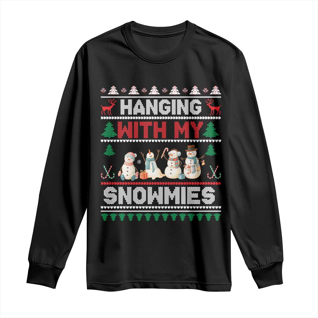 Christmas Snowman Long Sleeve Shirt Hanging With My Snowmies Merry Xmas - Wonder Print Shop