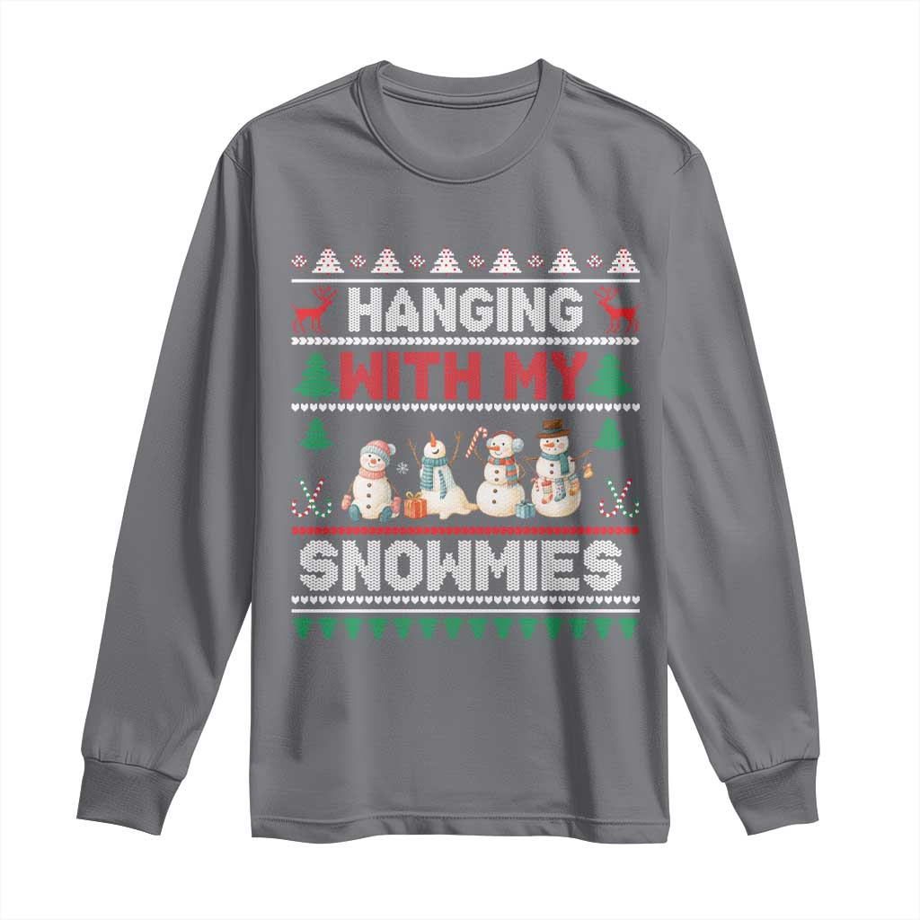 Christmas Snowman Long Sleeve Shirt Hanging With My Snowmies Merry Xmas - Wonder Print Shop