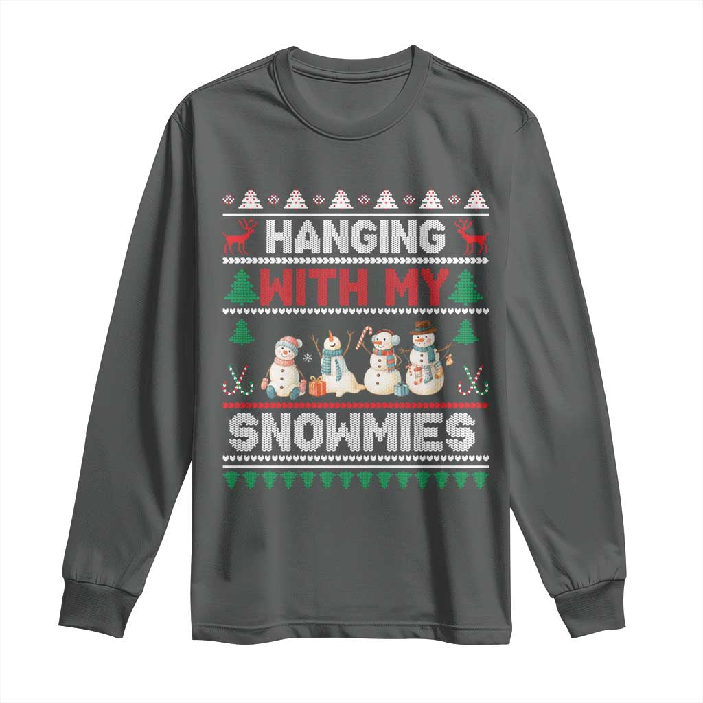 Christmas Snowman Long Sleeve Shirt Hanging With My Snowmies Merry Xmas - Wonder Print Shop