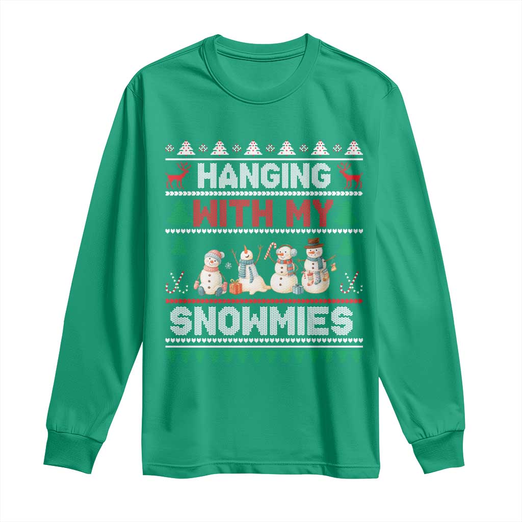 Christmas Snowman Long Sleeve Shirt Hanging With My Snowmies Merry Xmas - Wonder Print Shop