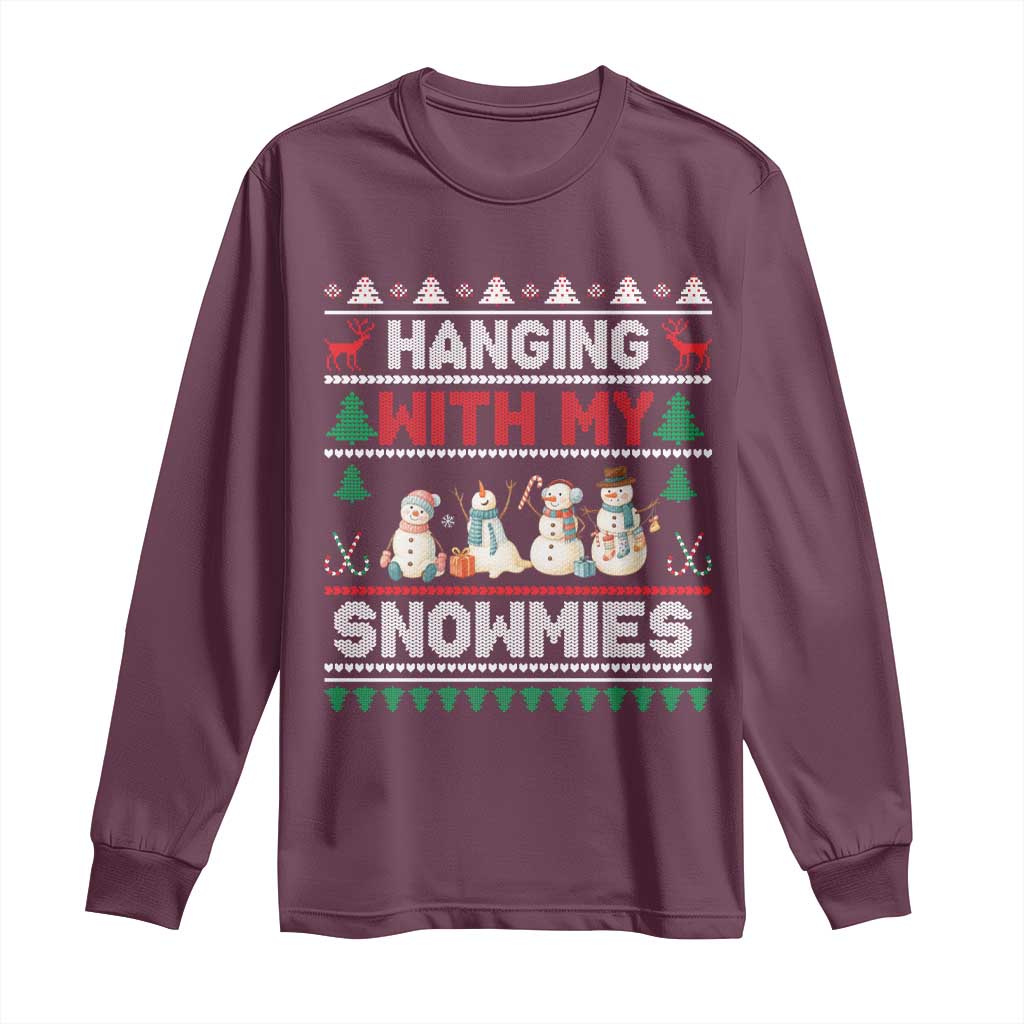 Christmas Snowman Long Sleeve Shirt Hanging With My Snowmies Merry Xmas - Wonder Print Shop