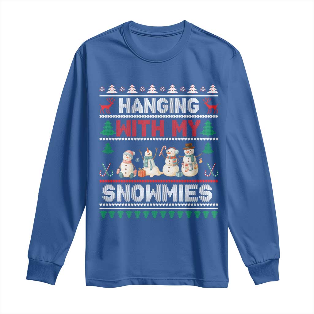 Christmas Snowman Long Sleeve Shirt Hanging With My Snowmies Merry Xmas - Wonder Print Shop