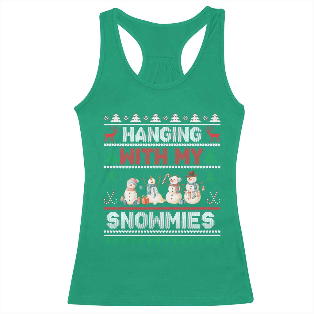Christmas Snowman Racerback Tank Top Hanging With My Snowmies Merry Xmas - Wonder Print Shop