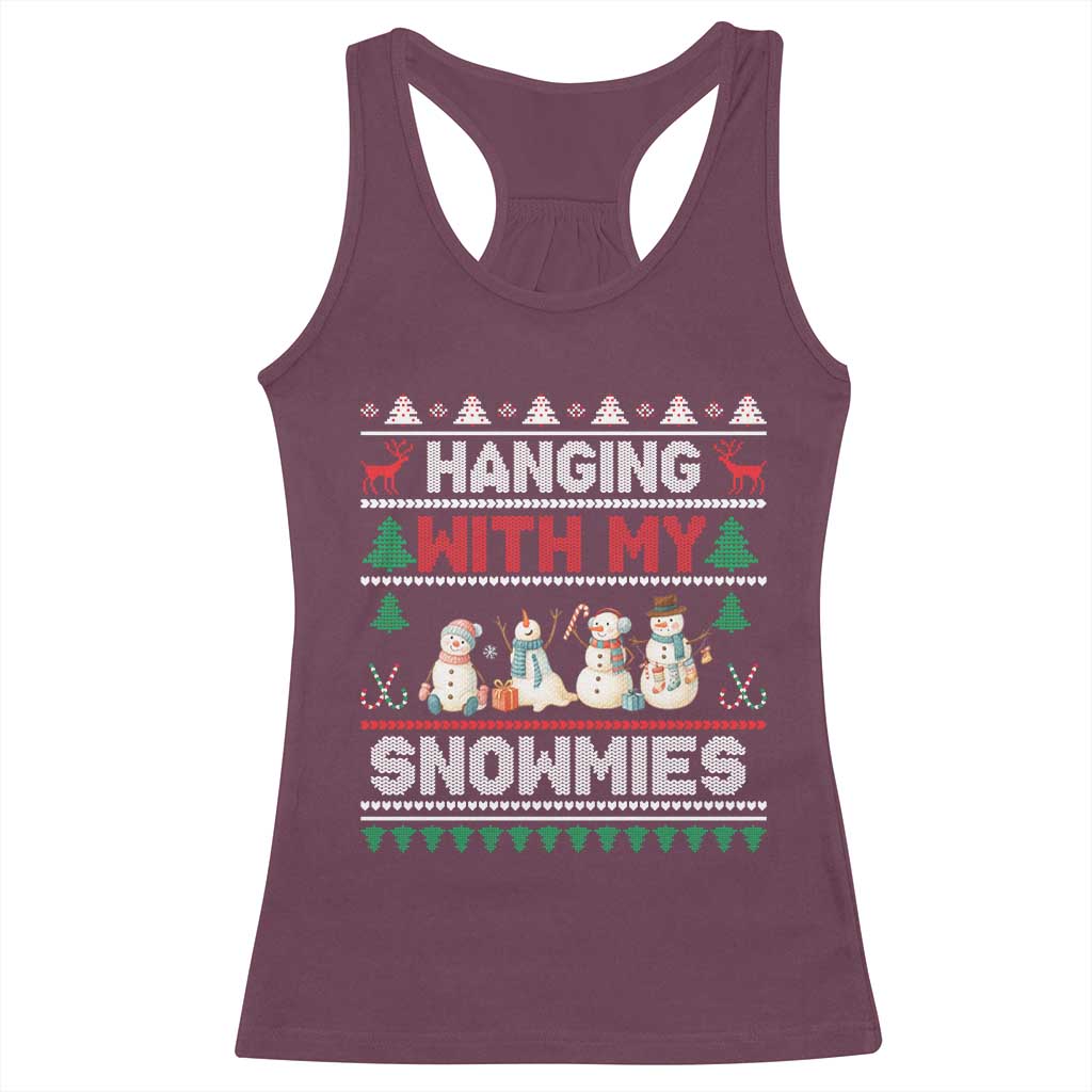 Christmas Snowman Racerback Tank Top Hanging With My Snowmies Merry Xmas - Wonder Print Shop