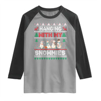 Christmas Snowman Raglan Shirt Hanging With My Snowmies Merry Xmas - Wonder Print Shop