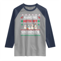Christmas Snowman Raglan Shirt Hanging With My Snowmies Merry Xmas - Wonder Print Shop