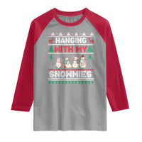 Christmas Snowman Raglan Shirt Hanging With My Snowmies Merry Xmas - Wonder Print Shop