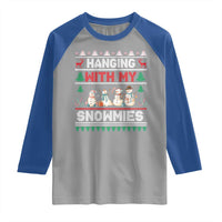 Christmas Snowman Raglan Shirt Hanging With My Snowmies Merry Xmas - Wonder Print Shop
