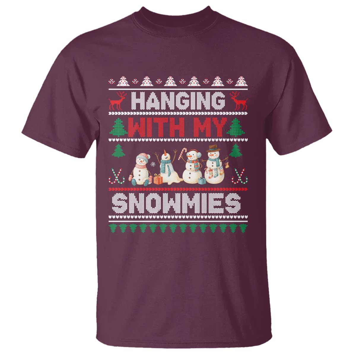 Christmas Snowman T Shirt Hanging With My Snowmies Merry Xmas - Wonder Print Shop