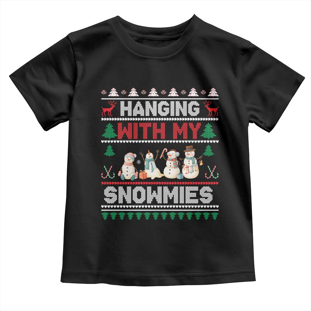 Christmas Snowman Toddler T Shirt Hanging With My Snowmies Merry Xmas - Wonder Print Shop