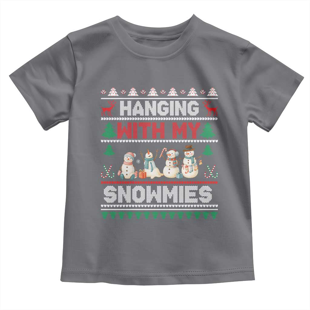 Christmas Snowman Toddler T Shirt Hanging With My Snowmies Merry Xmas - Wonder Print Shop