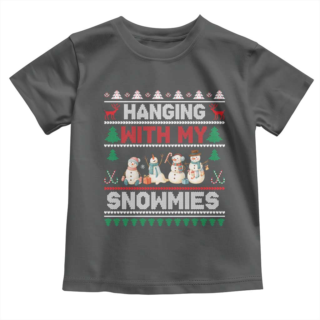 Christmas Snowman Toddler T Shirt Hanging With My Snowmies Merry Xmas - Wonder Print Shop