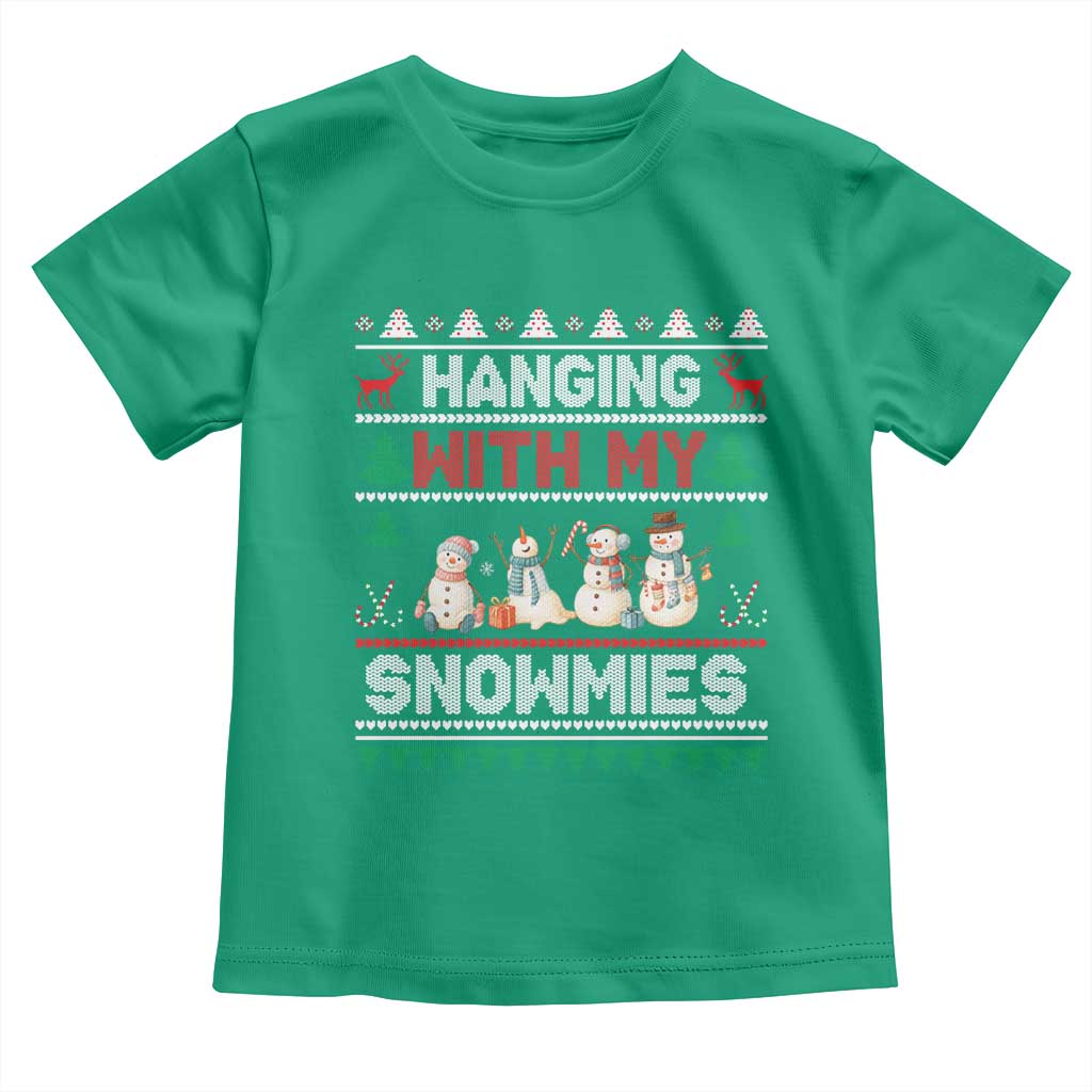 Christmas Snowman Toddler T Shirt Hanging With My Snowmies Merry Xmas - Wonder Print Shop