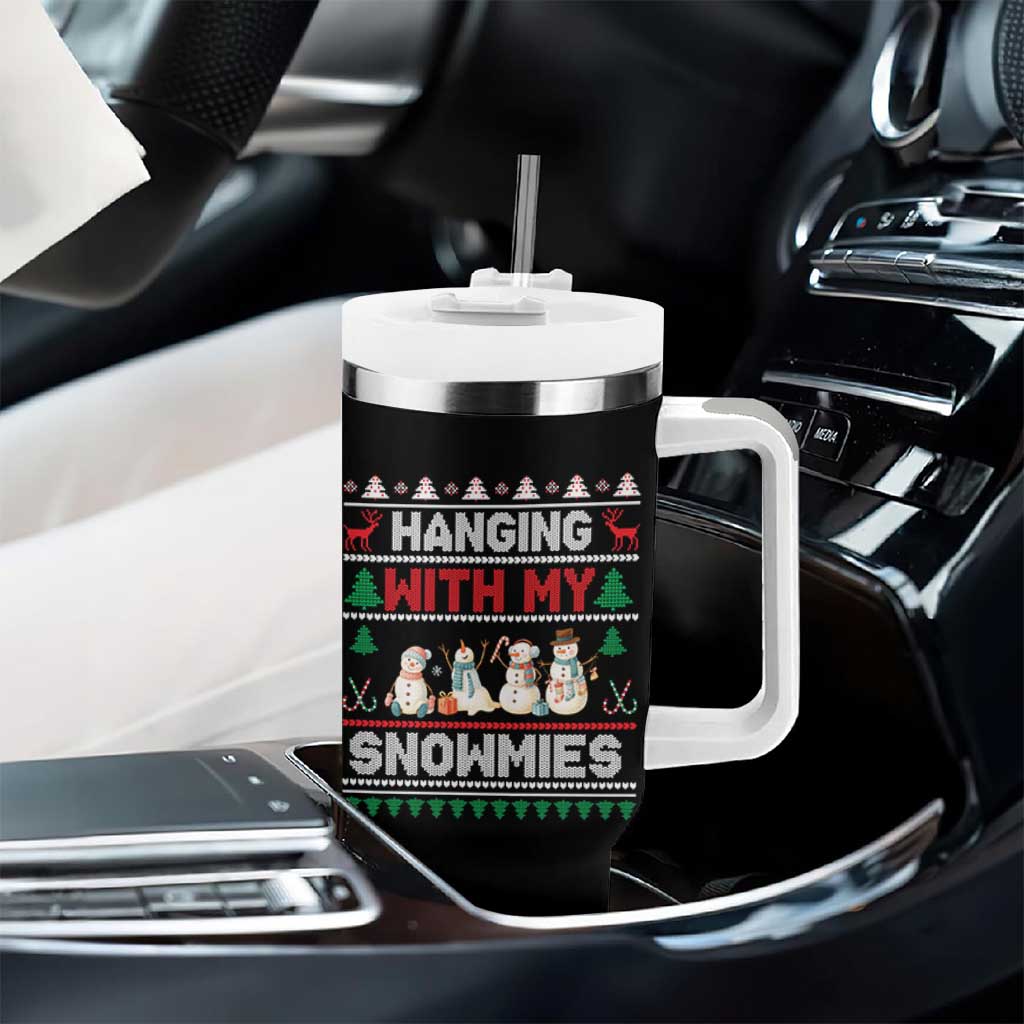Christmas Snowman Tumbler With Handle Hanging With My Snowmies Merry Xmas
