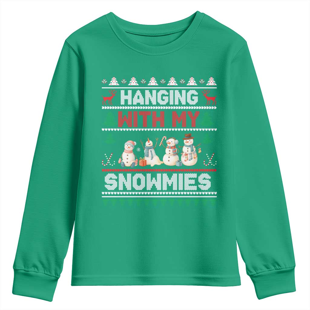 Christmas Snowman Youth Sweatshirt Hanging With My Snowmies Merry Xmas - Wonder Print Shop