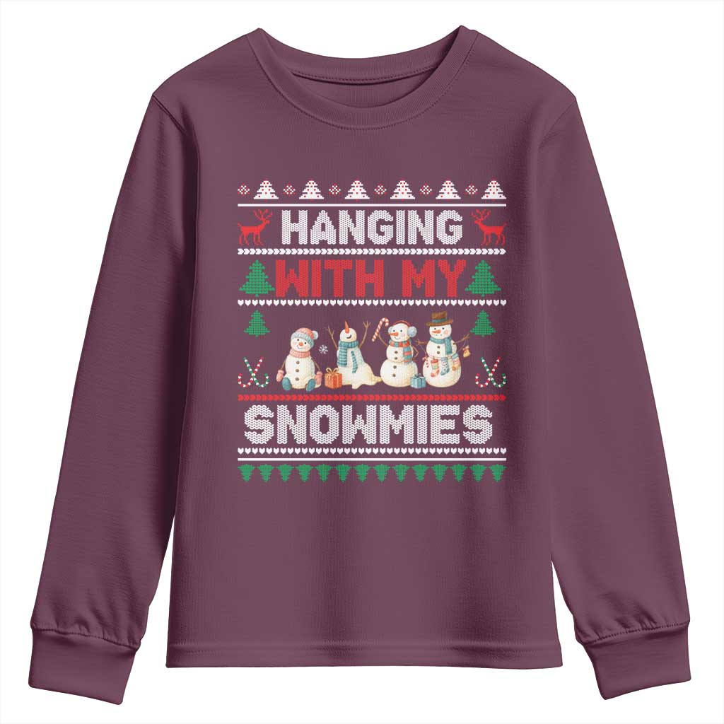 Christmas Snowman Youth Sweatshirt Hanging With My Snowmies Merry Xmas - Wonder Print Shop