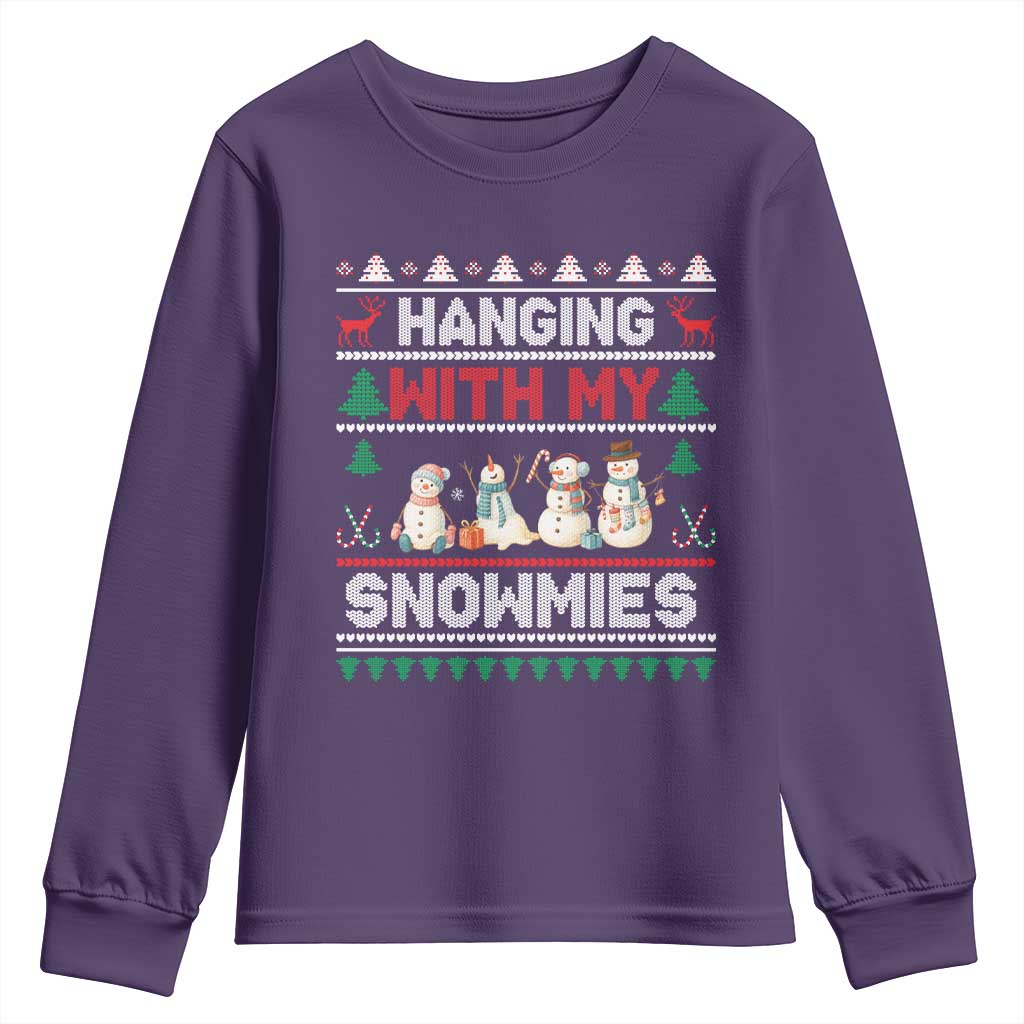 Christmas Snowman Youth Sweatshirt Hanging With My Snowmies Merry Xmas - Wonder Print Shop