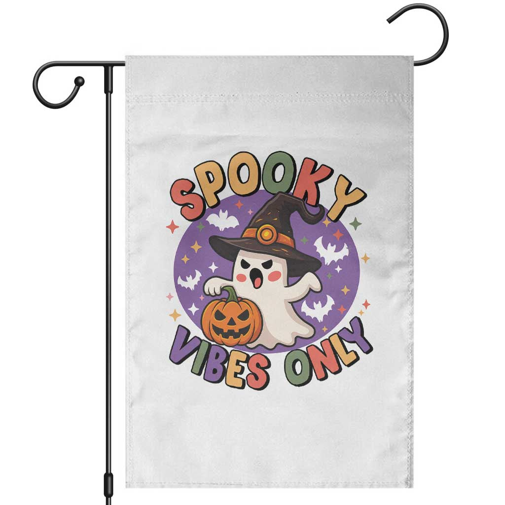 Cute Halloween Ghost Garden Flag Spooky Vibes Only With Pumpkin - Wonder Print Shop