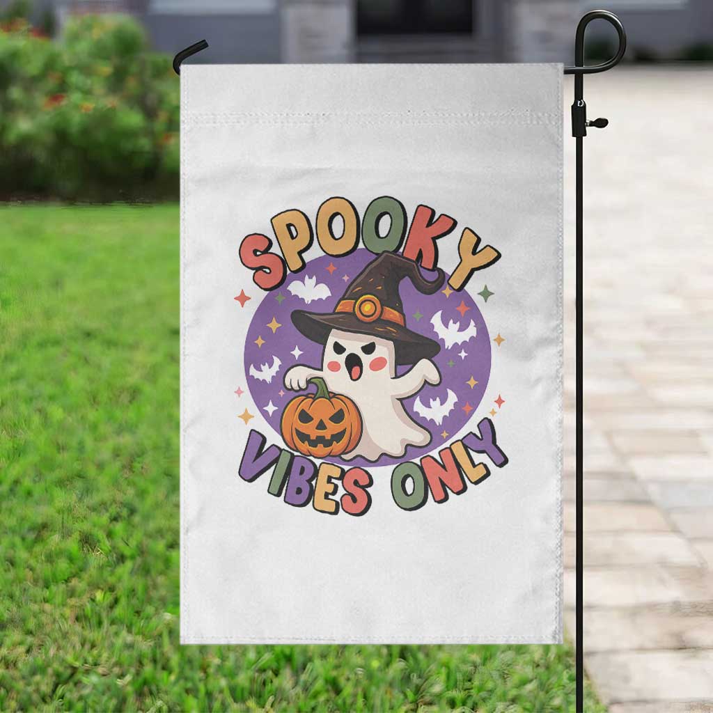 Cute Halloween Ghost Garden Flag Spooky Vibes Only With Pumpkin - Wonder Print Shop