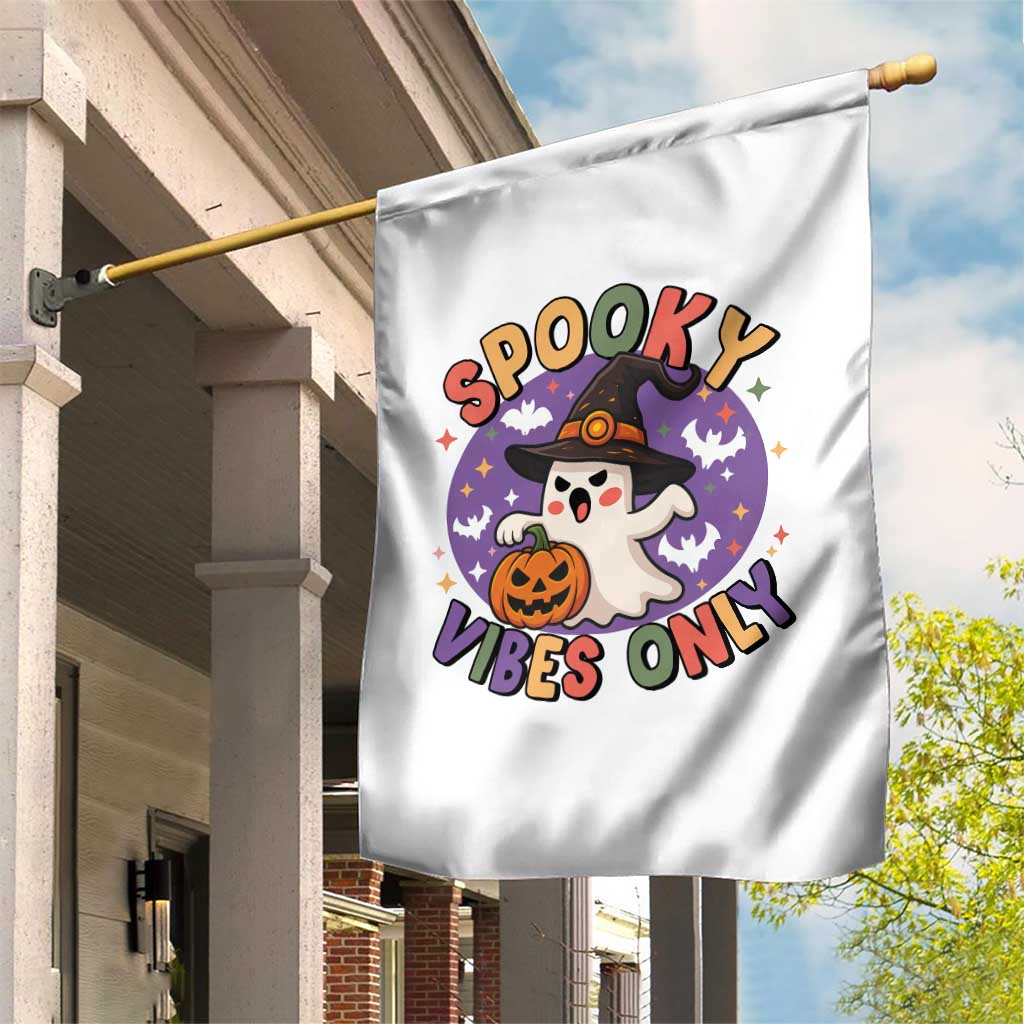 Cute Halloween Ghost Garden Flag Spooky Vibes Only With Pumpkin - Wonder Print Shop