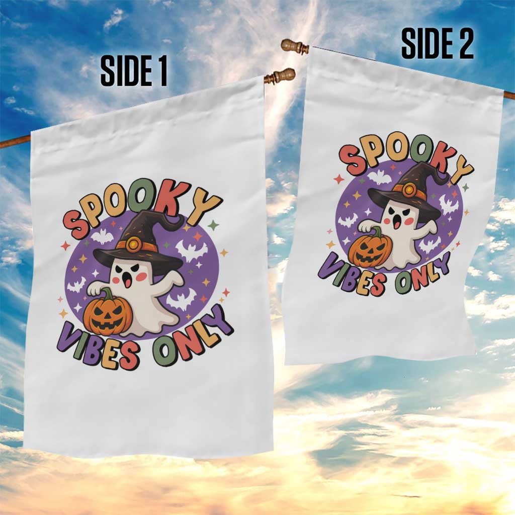 Cute Halloween Ghost Garden Flag Spooky Vibes Only With Pumpkin - Wonder Print Shop
