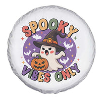 Cute Halloween Ghost Spare Tire Cover Spooky Vibes Only With Pumpkin - Wonder Print Shop
