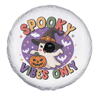 Cute Halloween Ghost Spare Tire Cover Spooky Vibes Only With Pumpkin - Wonder Print Shop