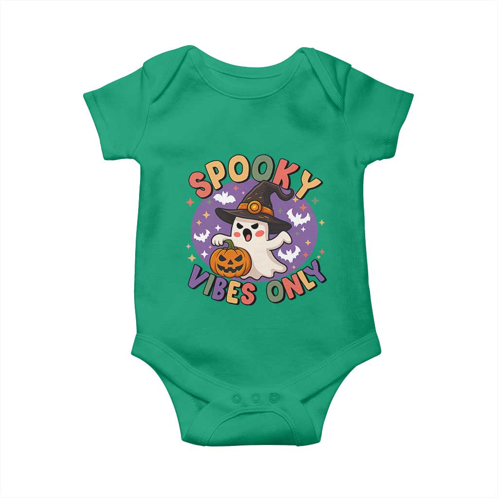Cute Halloween Ghost Baby Onesie Spooky Vibes Only With Pumpkin - Wonder Print Shop
