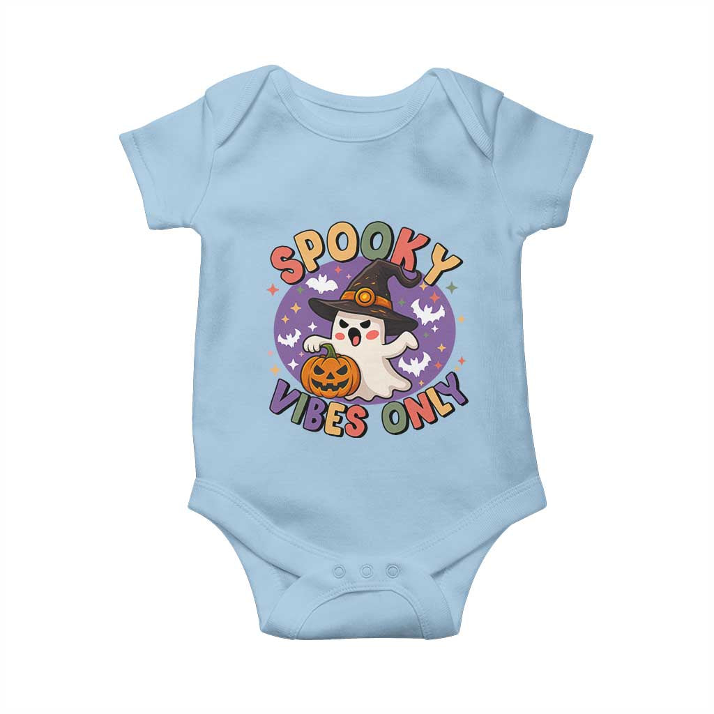 Cute Halloween Ghost Baby Onesie Spooky Vibes Only With Pumpkin - Wonder Print Shop